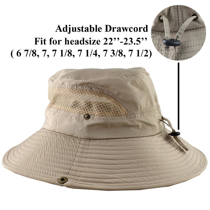 CAMOLAND Breathable Wide Brim Boonie Hat Outdoor UPF 50+ Sun Protection Mesh Safari Cap for Travel Fishing (Khaki) - Image 5